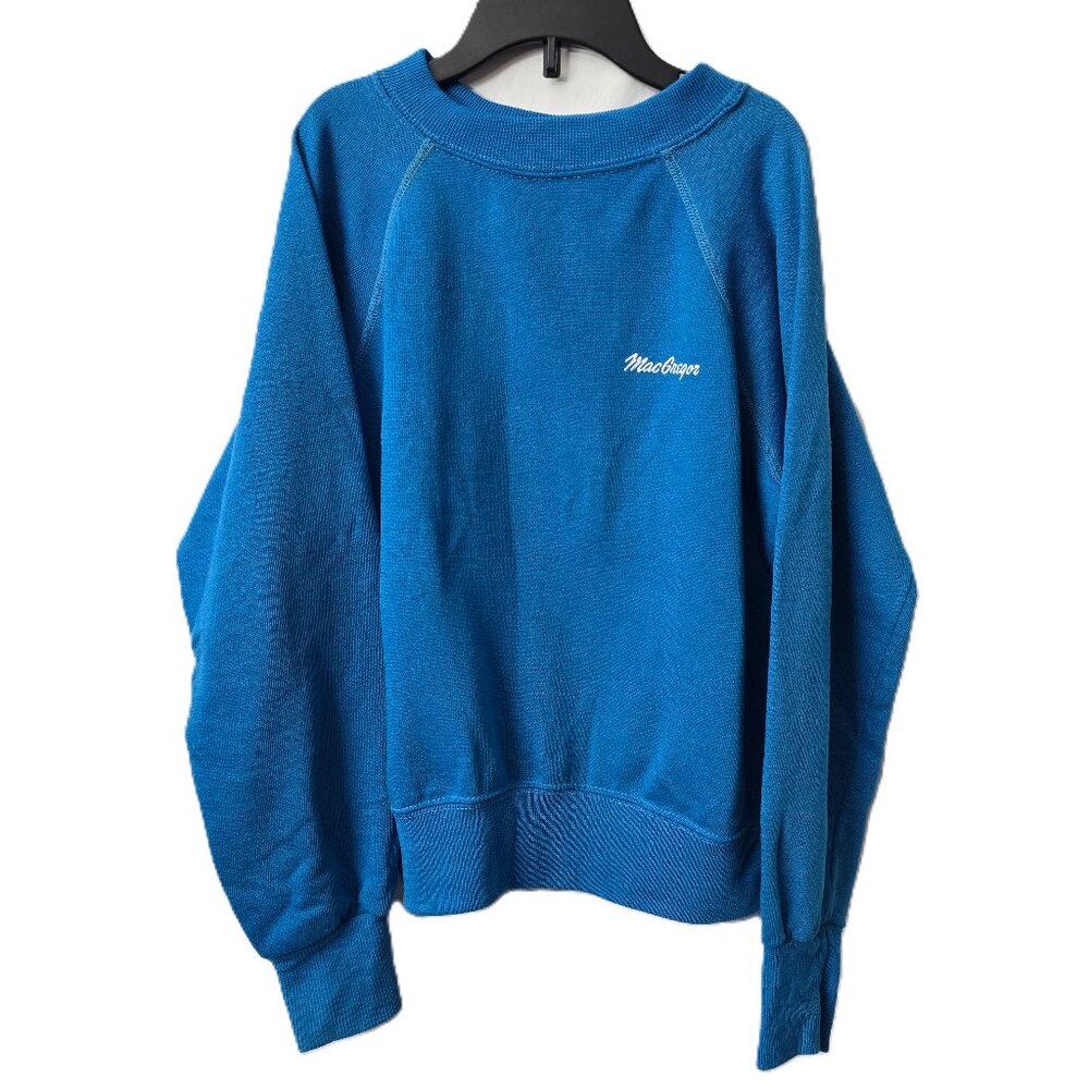 Vintage MacGregor USA Crew Sweatshirt 10 12 Kid Logo Raglan Blue 70s Gad-abouts